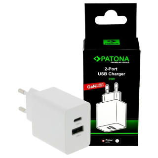 Patona Alimentatore Premium GaN PD36W 1xUsb-C 1xUsb-A PD3.0 QC3.0 Adapter 5V/3A 9V/2A 12V/1.5A White