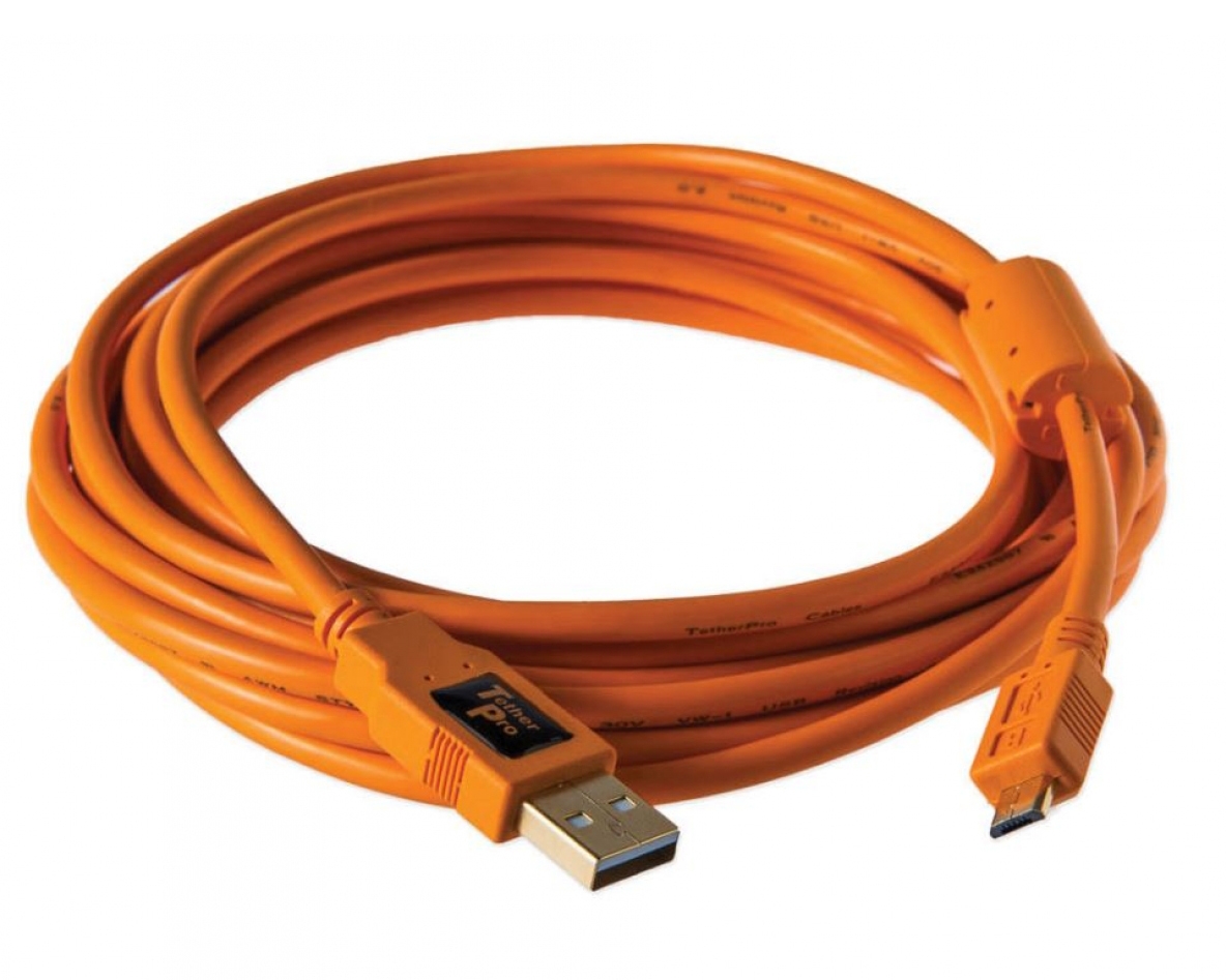 Tether Tools - TetherPro USB 2.0 A Male to Micro-B 5-pin 15'  (4.6m) - Orange
