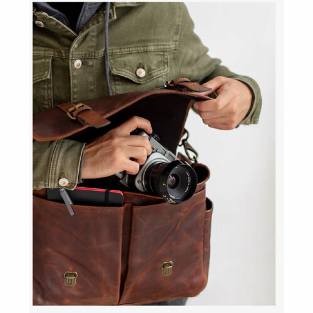 Bronkey Bronkey Roma Leather Camera Bag - Cognac, borsa messenger grande