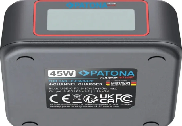 Patona PATONA Platinum USB-C PD QC 4-Port Fast Charger for Canon LP-E6 LP-E6N LP-E6NJ LP-E6P