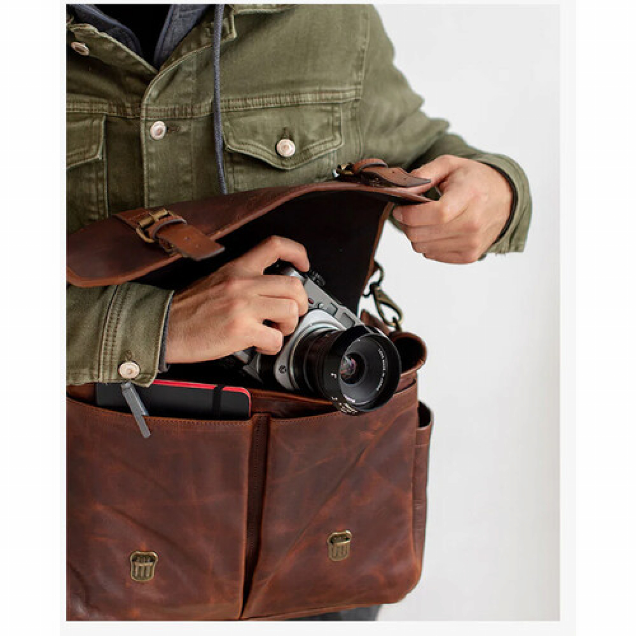 Bronkey Bronkey Roma Leather Camera Bag - Cognac, borsa messenger grande