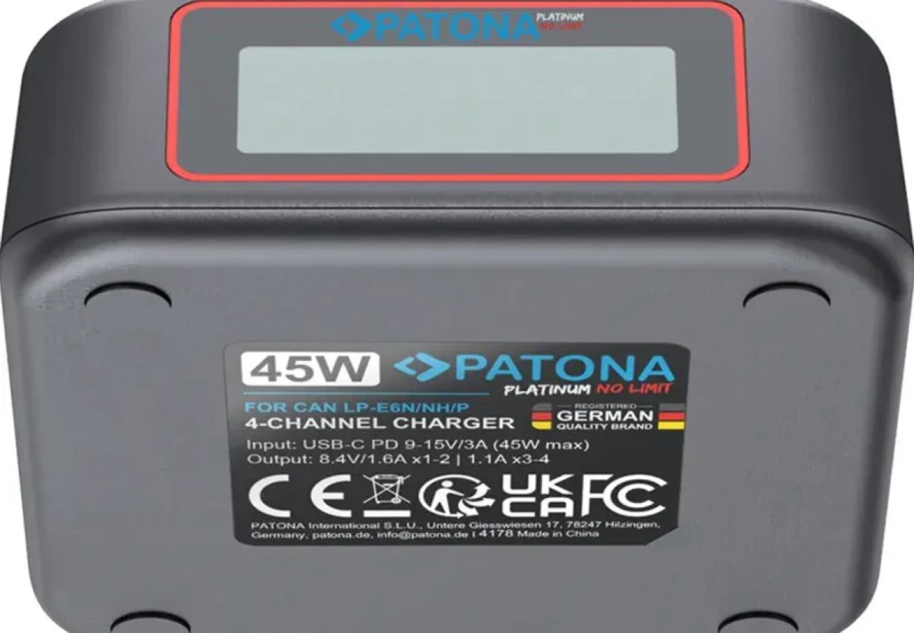 Patona PATONA Platinum USB-C PD QC 4-Port Fast Charger for Canon LP-E6 LP-E6N LP-E6NJ LP-E6P