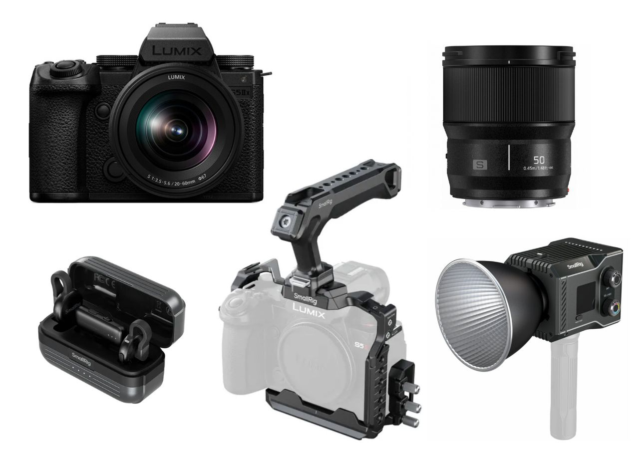 Panasonic lumix Panasonic Lumix S5 II X + ob. 20-60mm F/3.5-5.6 kit 50mm F/1.8 + SmallRig Cage Kit 5752 + SmallRig Microphone 5717 + SmallRig Light 4808